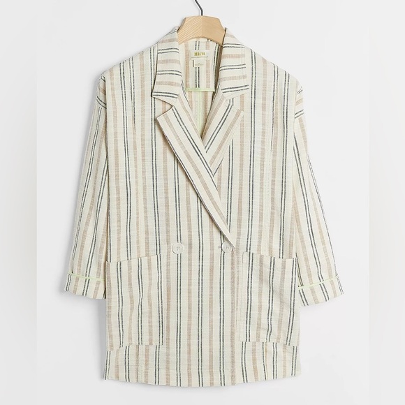NWT Anthropologie Striped Cotton Blend Blazer - Picture 1 of 7